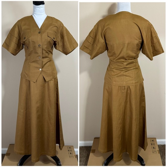Apart Dresses & Skirts - Vintage Apart Camel Brown Linen Maxi Skirt Set Size 4 XS XXS Safari Boho Neutral